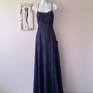 NWT Lulus Let There Be Romance Blue Burnout Floral Maxi Wedding Guest Dress L